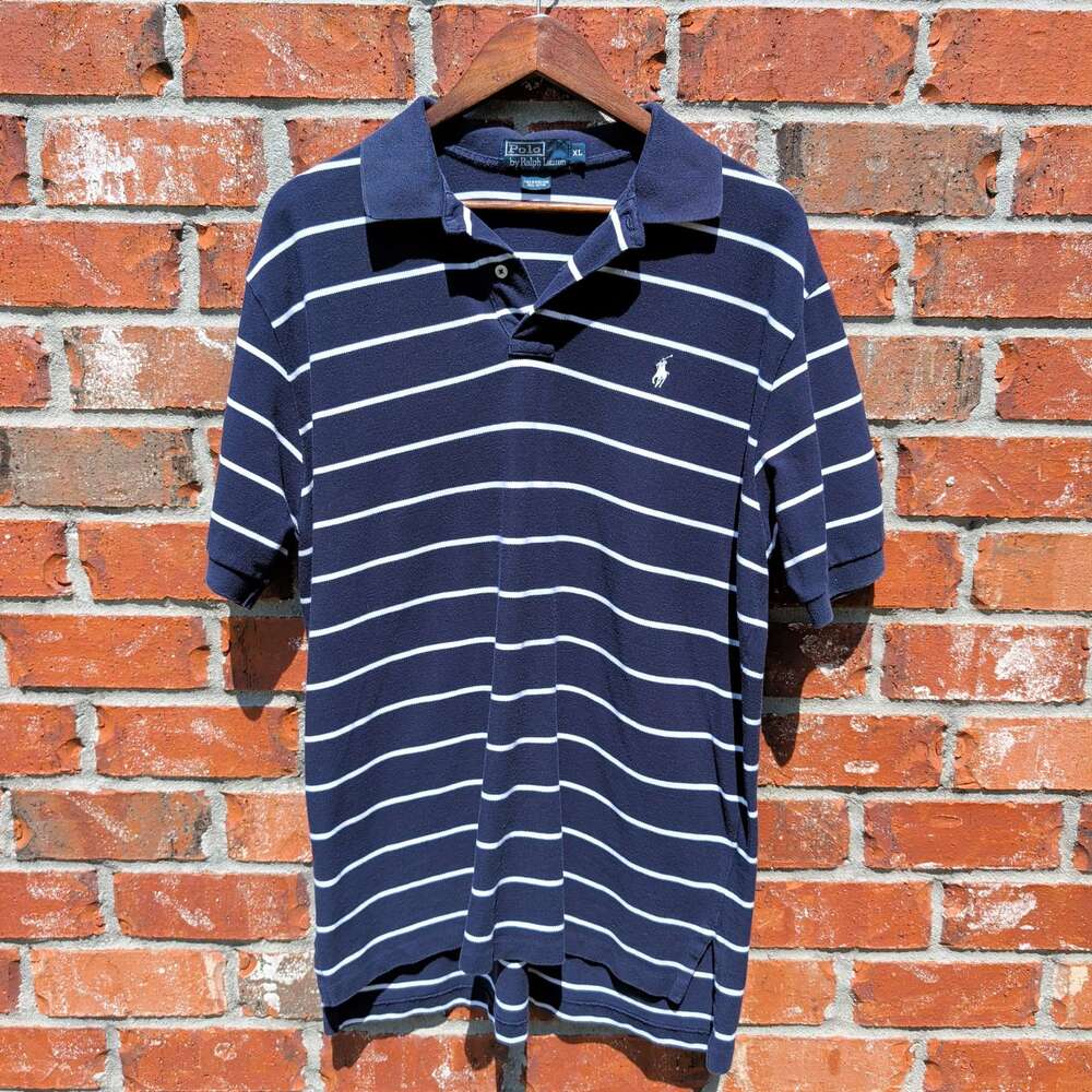 Polo Ralph Lauren Striped Mesh Polo Mens XL Navy White Vintage Cotton